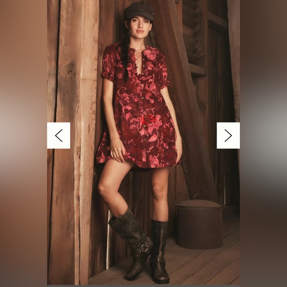 Pilcro Dresses & Skirts - Pilcro corduroy button down Peter Pan collar short sleeve Keira pink dress S